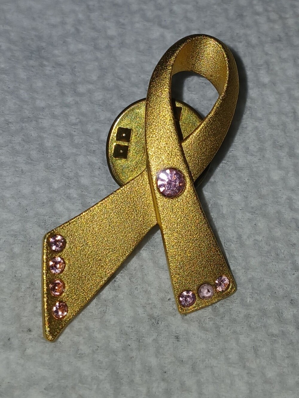 VTG Gold Ribbon Awareness Brooch with Pink Crystals